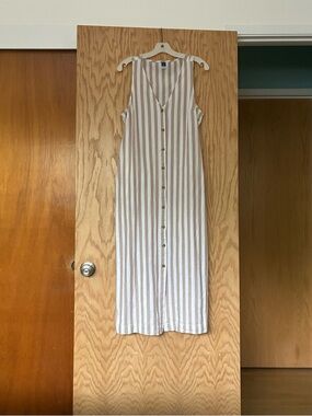 Old Navy Brown and White Striped Sleeveless Button-Front Maxi Dress